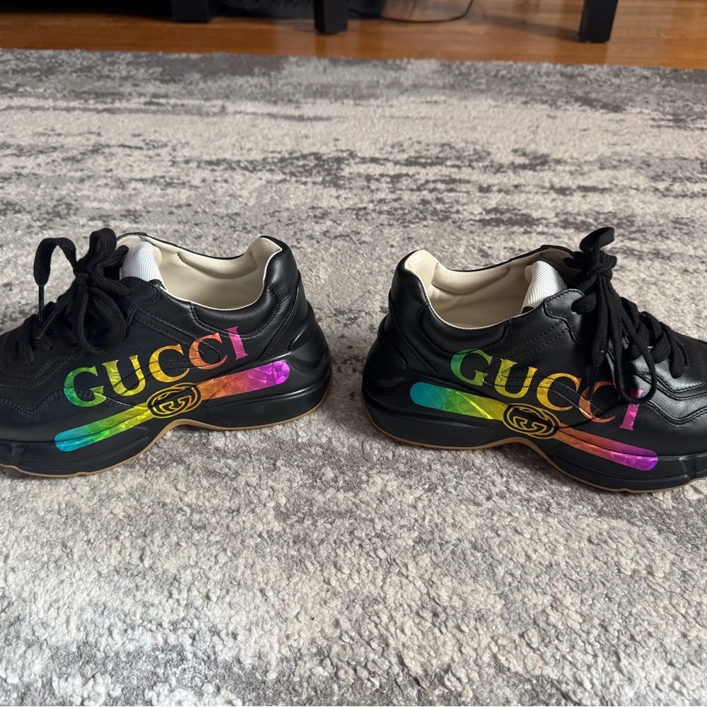 Gucci Black Sneakers with Multicolor Logo